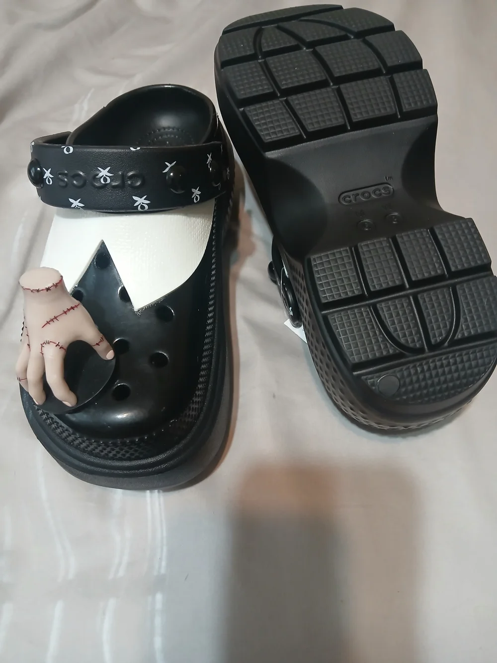 CROCS Black and White Platform Mary Jane Clogs with Detachable Hand Charm